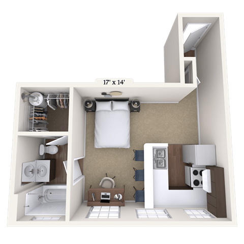 Floor plan for studio, 1 bath, 400 sqft